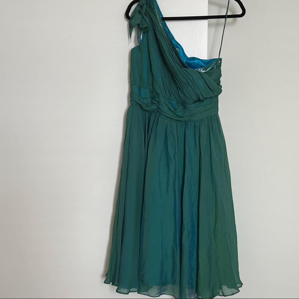 Badgley Mischka Teal One-Shoulder Dress